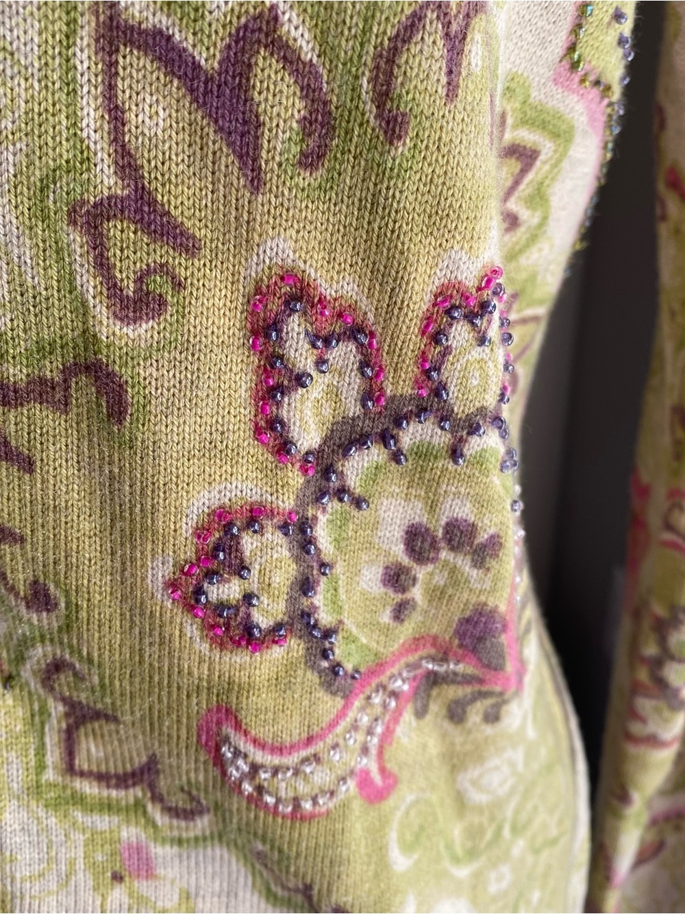 Sigrid Olsen Paisley Button-Front Long Sleeve Cardigan, in Green-Pink M EUC - Picture 3 of 14